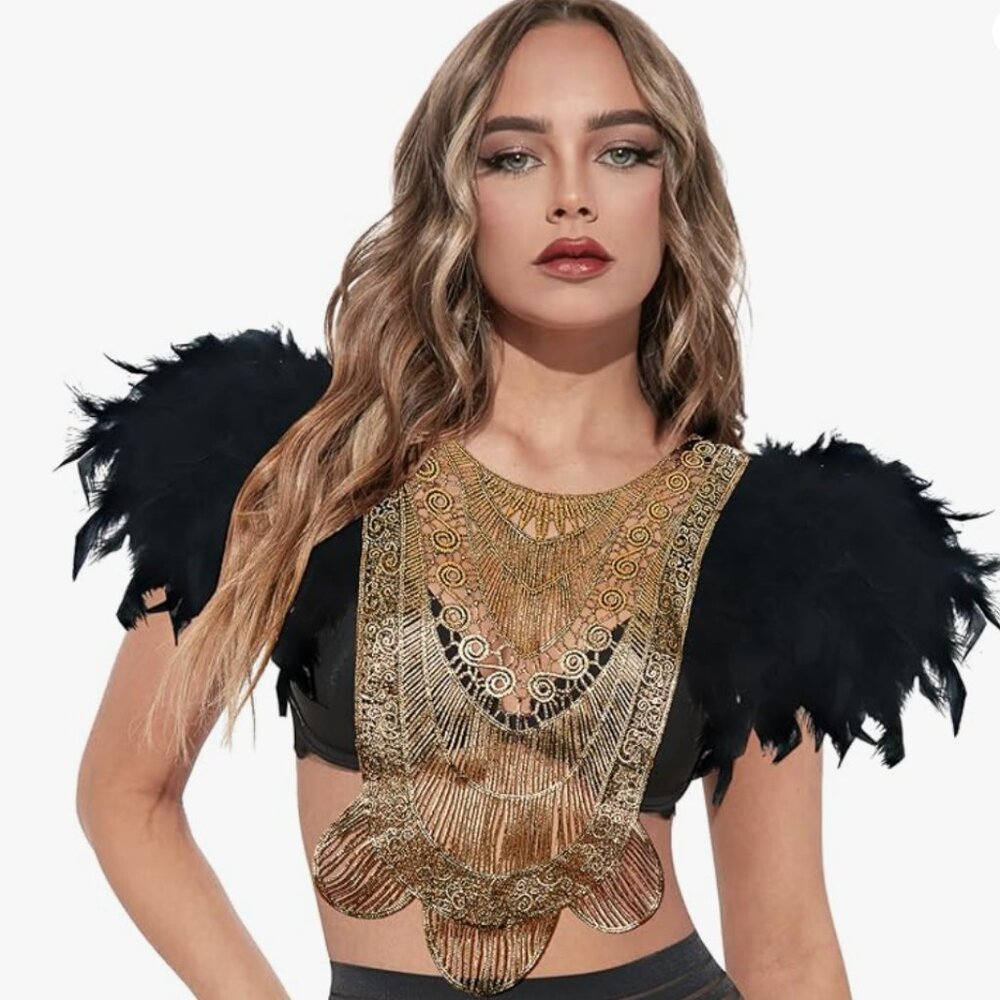 Poncho Collar Natural Feather Short Cape Lace